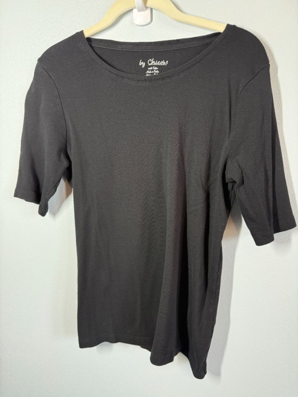 Chico's Womens Size 0 (S) Black Scoop Neck Short Sleeve Stretch Knit Top Tee
